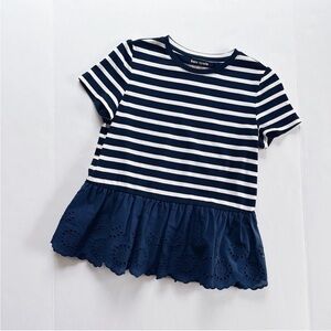 Kate Spade New York Mixed Media Peplum Women’s Navy and White Striped Eyelet Hem